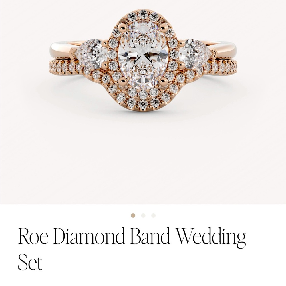 14k rose gold wedding set engagement ring and band by Olive Avenue jewelry
